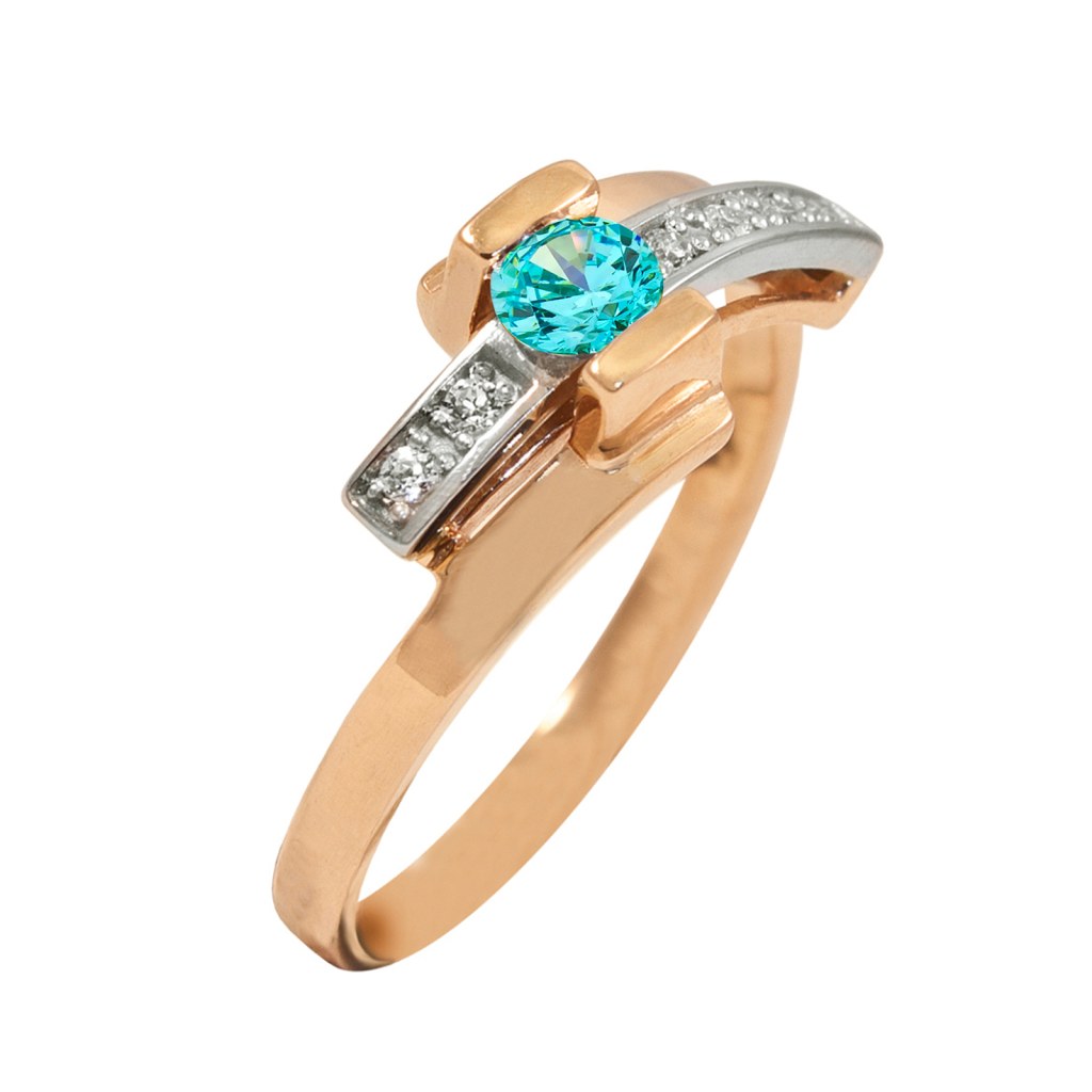 Фото Золотое кольцо Техно с топазом. со вставками: Топаз: (Огранка - Круглая, 0,2ct, чистота - 0). , Фианит: (бесцветный, чистота - 0). 